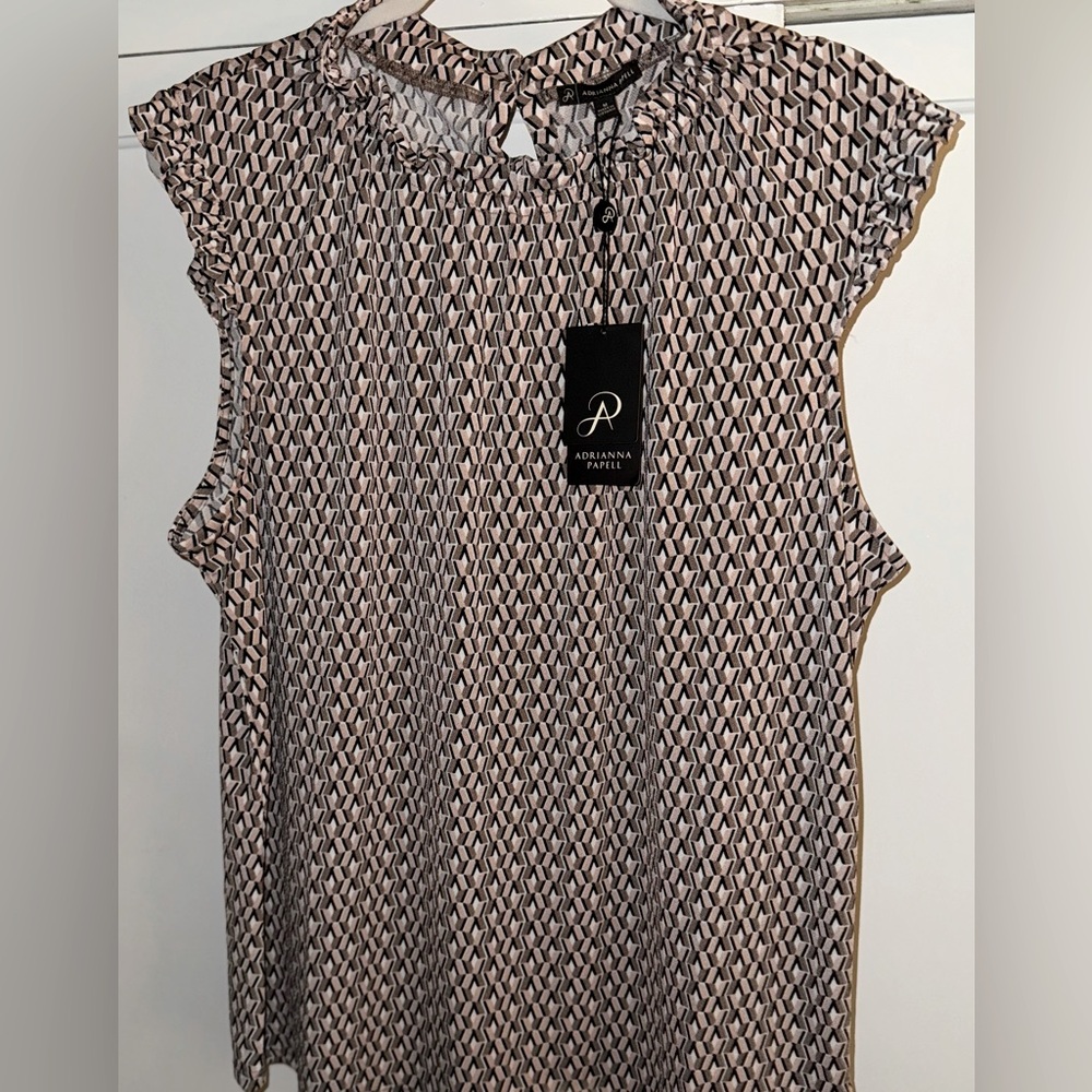 NWT Adrianna Papell patterned Tank Top - Ruffle Mock Neck - Retails $59.00